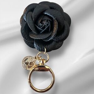 Rose Flower Bag Charm & Keychain in PU Leather New Hand Made by Wailike